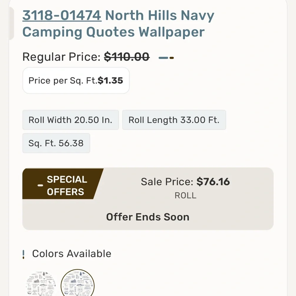 2 Chesapeake Wallpaper rolls, Navy Camping Quotes (56.4 sq. ft. Per roll),